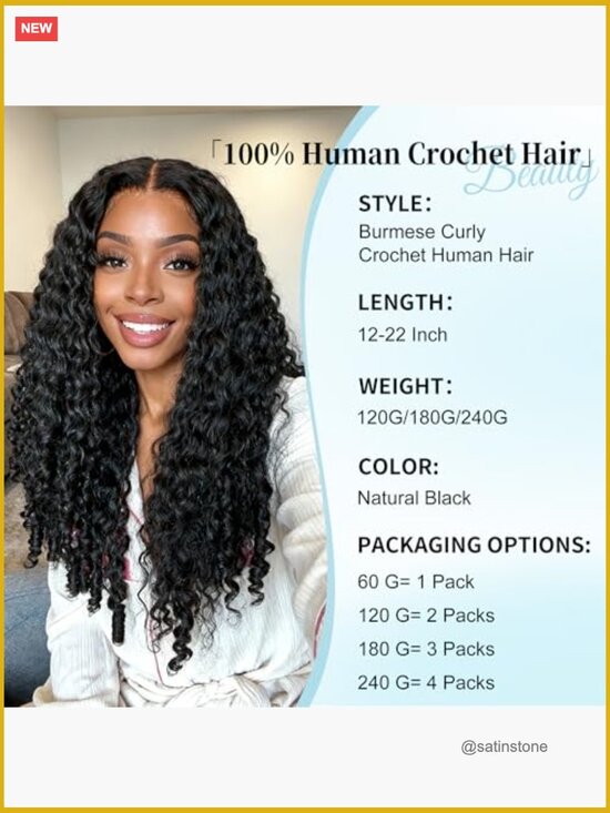 Human Crochet Hair 16 Inch Burmese Curly 180g Pre-Separated Feather Crochet